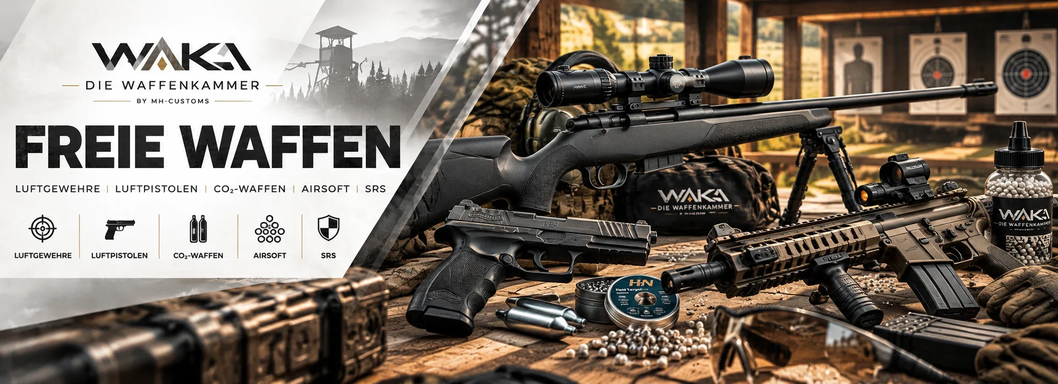 Freie Waffen bei WAKA – Luftgewehre, Luftpistolen, CO₂-Waffen, Airsoft und Schreckschusswaffen