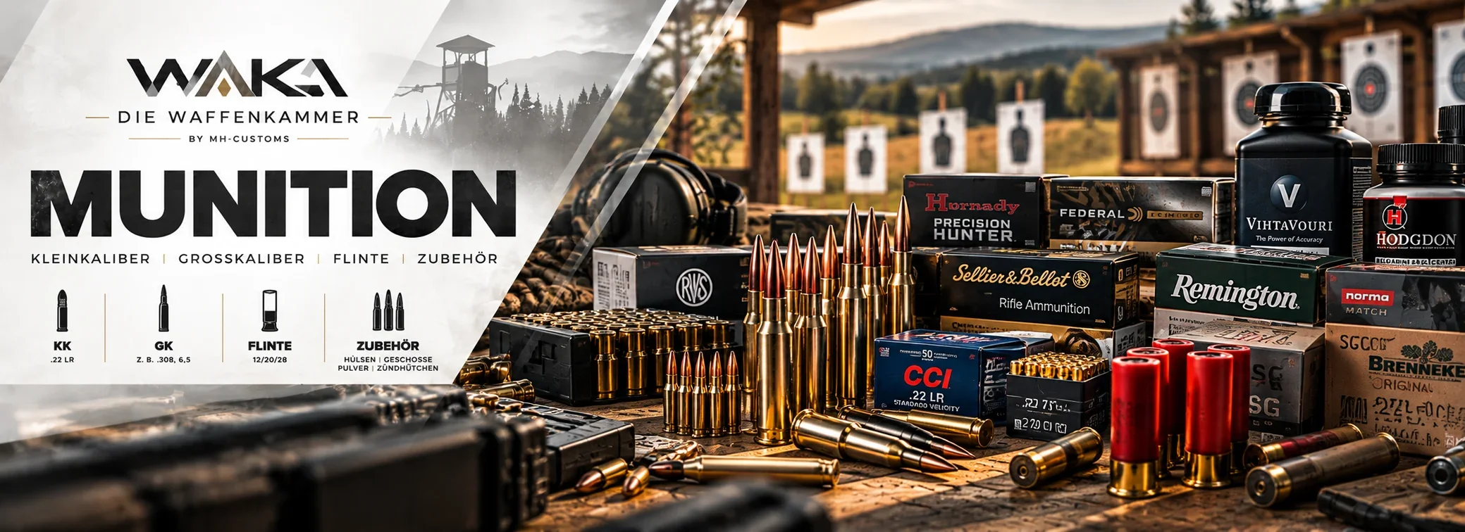 Munition bei WAKA – Kleinkaliber, Großkaliber und Flintenmunition für Jäger und Sportschützen