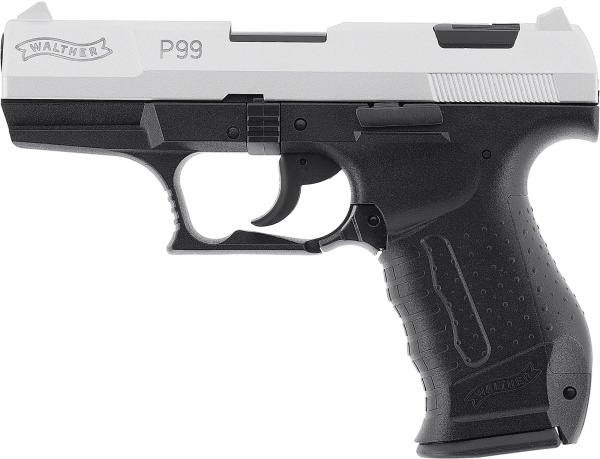 Walther P99 Bicolor 9 mm P.A.K., Schlitten mit Nickel-Finish