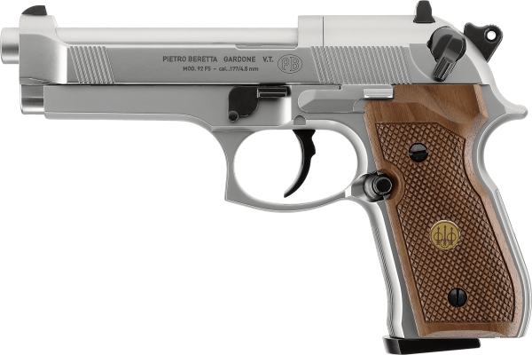 Beretta MOD. 92 FS 4,5 mm (.177) Diabolo, CO₂, < 4,0 J, Nickel-Finish, Holzgriffschalen