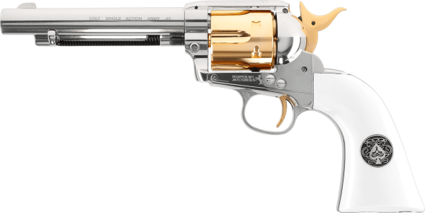 Colt SAA .45 - 5.5" Smoke Wagon 4,5 mm (.177) Diabolo, CO₂, < 3,0 J, Polished Chrome-Finish/Gold