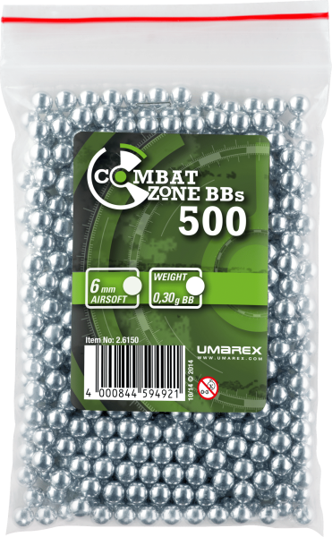 Combat Zone Quality Alu BBs 6 mm, 0,30 g, silber, 500 St., Zip-Beutel