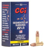 CCI MUNITION .22 LR SUB-SONIC SEGM.HP 40GR VERKUPFERT...