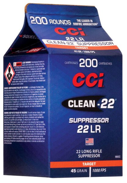 CCI MUNITION .22 LR 45GR CLEAN-22 SUPPRESSOR LRN 200/2000
