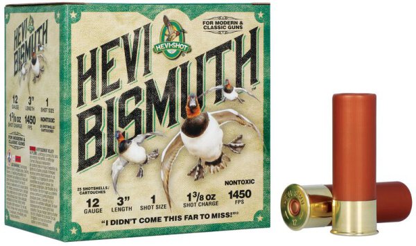 HEVI-SHOT MUNITION BISMUTH 12/76 12GA 3" 1-3/8OZ 39G #1/4MM 25/250