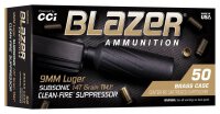 CCI MUNITION 9MM LUGER 147GR TMJ BLAZER BRASS C-F...