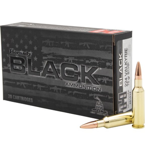 HORNADY MUNITION .224 VALKYRIE 75GR BTHP MATCH BLACK 20/200