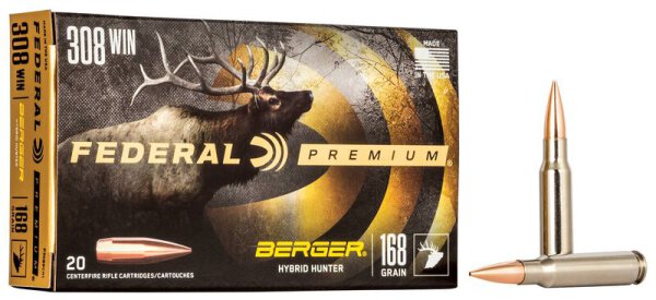 FEDERAL MUNITION .308 WIN 168GR BERGER HYBRID HUNTER 20/200