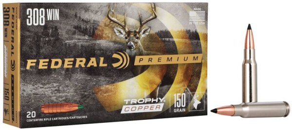 FEDERAL MUNITION .308 WIN 150GR TROPHY COPPER 20/200