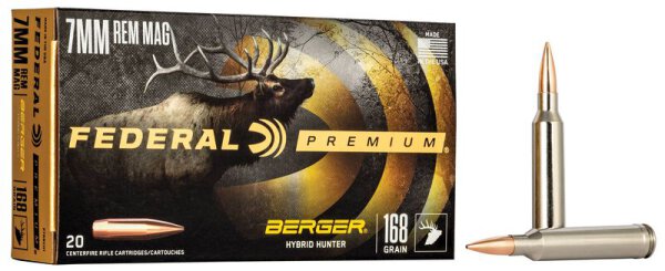 FEDERAL MUNITION 7MM REM MAG 168GR BERGER HYBRID HUNTER 20/200