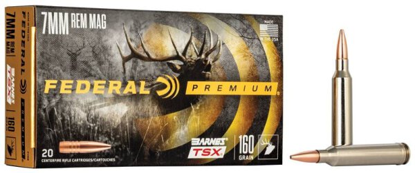 FEDERAL MUNITION 7MM REM MAG 160GR BARNES TSX 20/200
