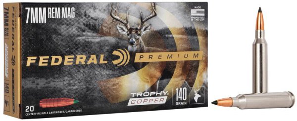 FEDERAL MUNITION 7MM REM MAG 140GR TROPHY COPPER 20/200