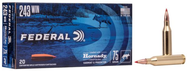 FEDERAL MUNITION .243 WIN 75GR HORNADY V-MAX 20/200