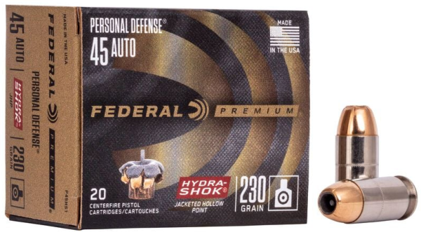 FEDERAL MUNITION .45 AUTO 230GR HYDRA-SHOK JHP 20/500
