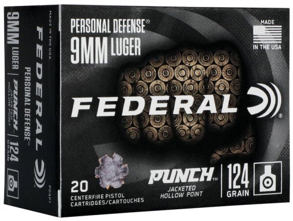 FEDERAL MUNITION 9MM LUGER 124GR PUNCH JHP 20/200