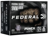 FEDERAL MUNITION 9MM LUGER 124GR PUNCH JHP 20/200