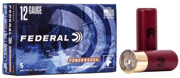 FEDERAL MUNITION 12/70 12GA 2-3/4" 9 PELLETS - 00 BUCK POWER-SHOK BUCKSHOT 5/250 *LE*