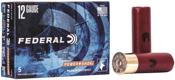 FEDERAL MUNITION 12/76 12GA 3" 15 PELLETS - 00 BUCK POWER-SHOK BUCKSHOT 5/250