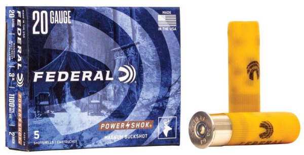 FEDERAL MUNITION 20/76 20GA 3" 18 PELLETS - 2 BUCK POWER-SHOK BUCKSHOT 5/250
