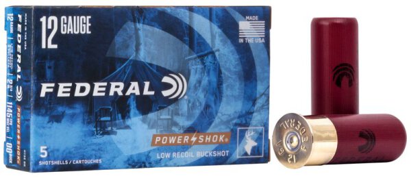 FEDERAL MUNITION 12/70 12GA 2-3/4" 9 PELLETS - 00 BUCK POWER-SHOK LOW RECOIL BUCKSHOT 5/250 *LE*
