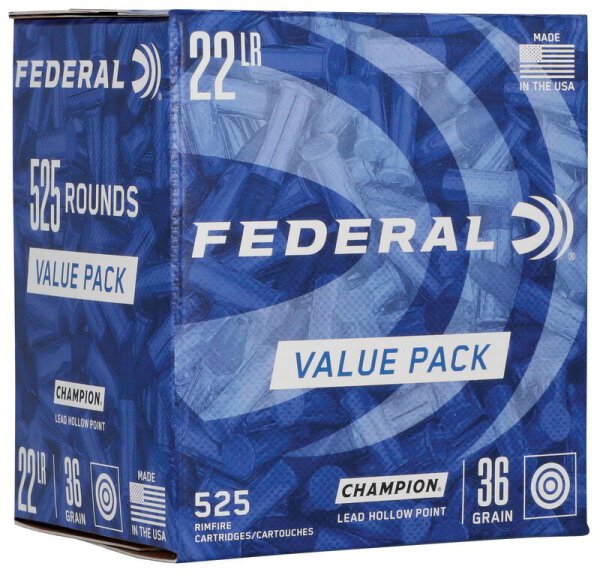FEDERAL MUNITION .22 LR 36GR LEAD HP CHAMPION TRAINING RIMFIRE 525/5250