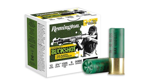 REMINGTON MUNITION 12/70 12GA 2-3/4" #00 BUCK 9 PELLETS EXPRESS BUCKSHOT 25/250