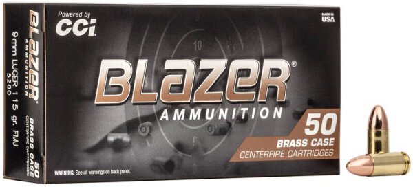 CCI MUNITION 9MM LUGER 115GR BLAZER BRASS FMJ 50/1000