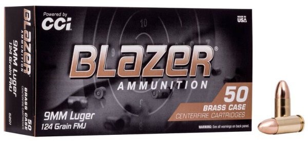 CCI MUNITION 9MM LUGER 124GR BLAZER BRASS FMJ 50/1000
