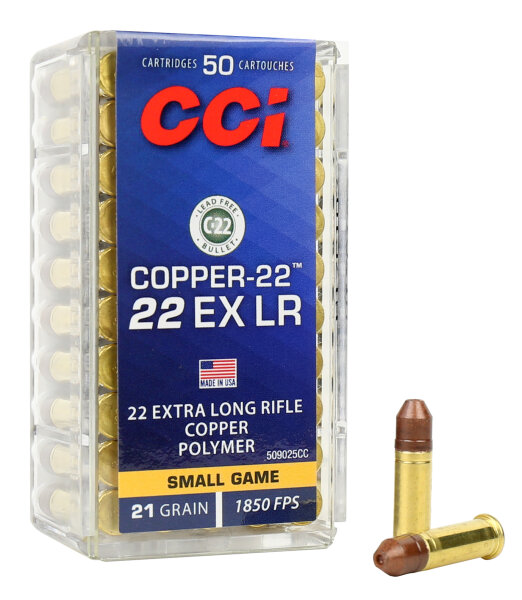 CCI MUNITION .22 EX LR 21GR COPPER-22 COPPER POLYMER 50/5000