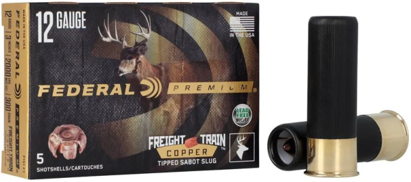 FEDERAL MUNITION 12/76 12GA 3" 300GR FREIGHT TRAIN COPPER SABOT SLUG 5/50
